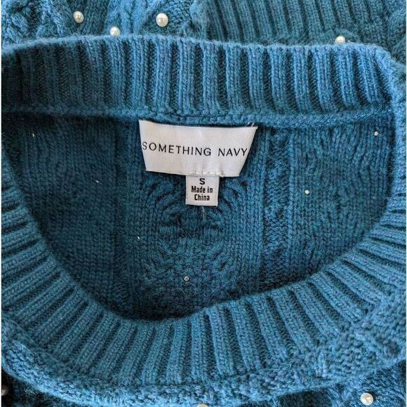 Something Navy Womens Sweater Pearl Embellishment Turquoise Small - Picture 11 of 12
